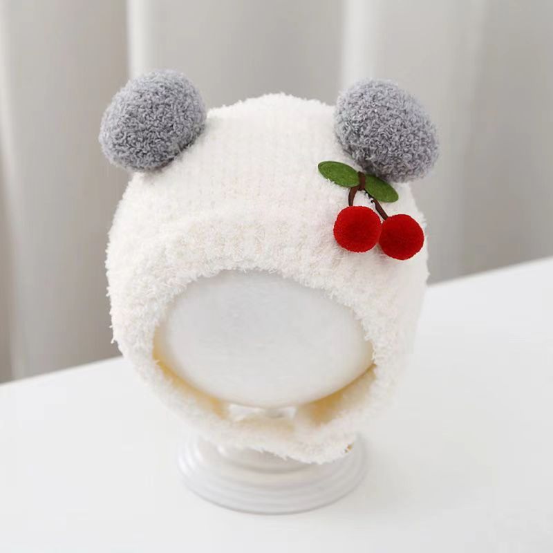 Baby Hat Beanie - قبعة شتوية دافئة للأطفال بتصميم الكرز