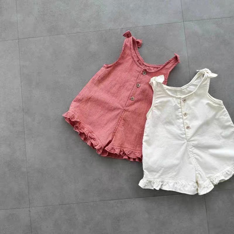 Baby Clothing 1 Year Old - رومبير صيفي للبنات مع مريلة وشورت،